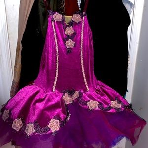 Purple and Silver Flower Ballet Costume, Adjustable Straps,Thing Length